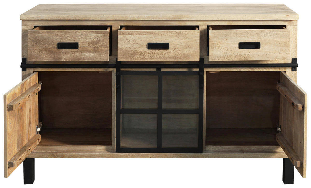 BUFFET 145/180/42 cm  in  - Graubraun/Schwarz, LIFESTYLE, Glas/Holz (145/180/42cm) - Landscape