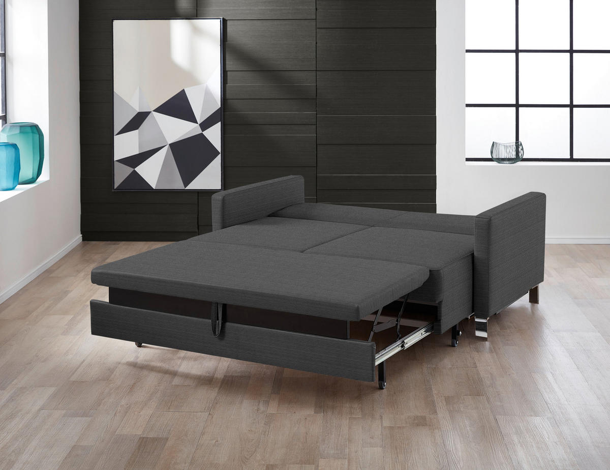 SCHLAFSOFA Feincord Anthrazit  - Chromfarben/Anthrazit, Design, Textil/Metall (140/90/95cm) - Bali