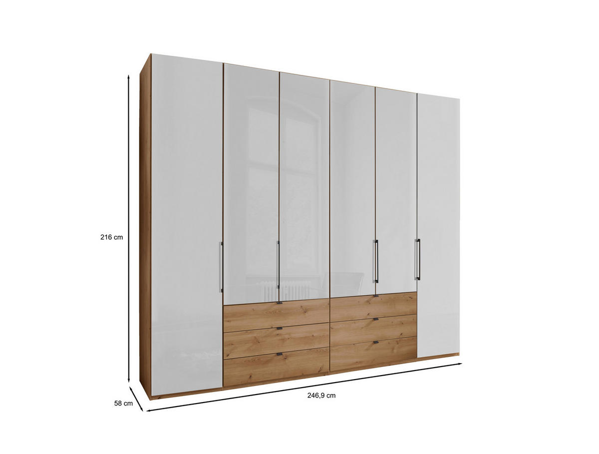 DREHTÜRENSCHRANK in Weiss, Eiche Bianco  - Schieferfarben/Weiss, Konventionell, Glas/Holzwerkstoff (250/216/58cm) - Dieter Knoll