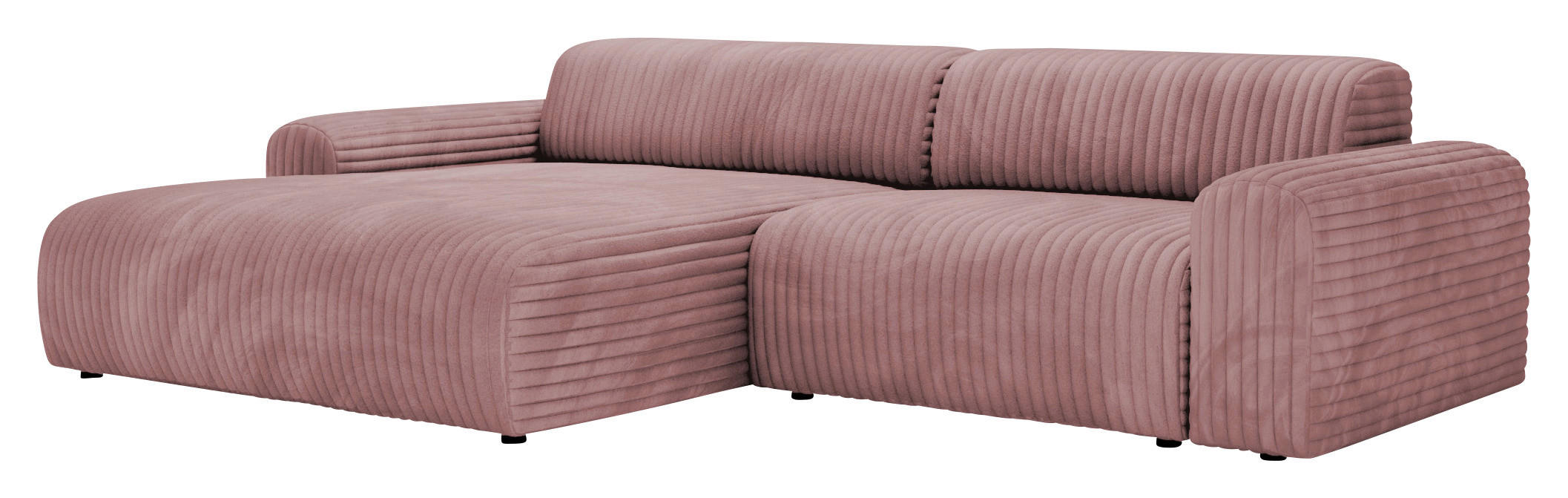 ECKSOFA Altrosa Cord  - Schwarz/Altrosa, Design, Kunststoff/Textil (178/292cm) - home24