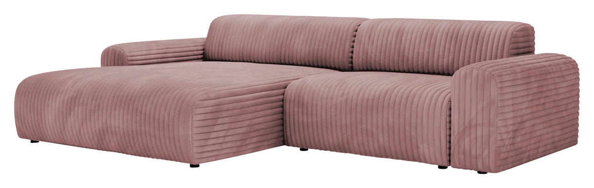 ECKSOFA Altrosa Cord  - Schwarz/Altrosa, Design, Kunststoff/Textil (178/292cm) - home24