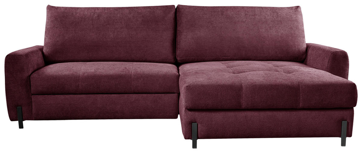 ECKSOFA Bordeaux Struktur  - Bordeaux/Schwarz, Design, Textil/Metall (265/162cm) - MID.YOU