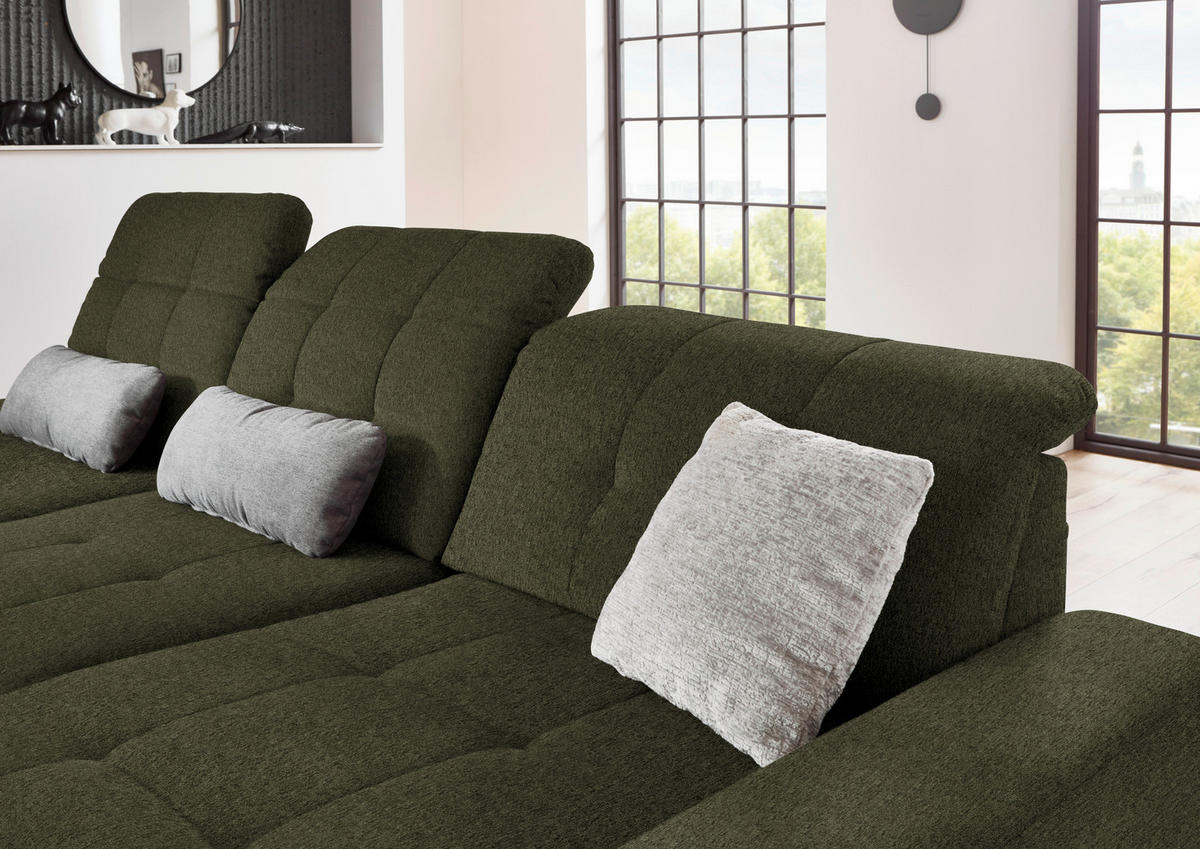 ECKSOFA in Flachgewebe Dunkelgrün  - Dunkelgrün/Schwarz, Design, Textil/Metall (309/190cm) - Beldomo Style
