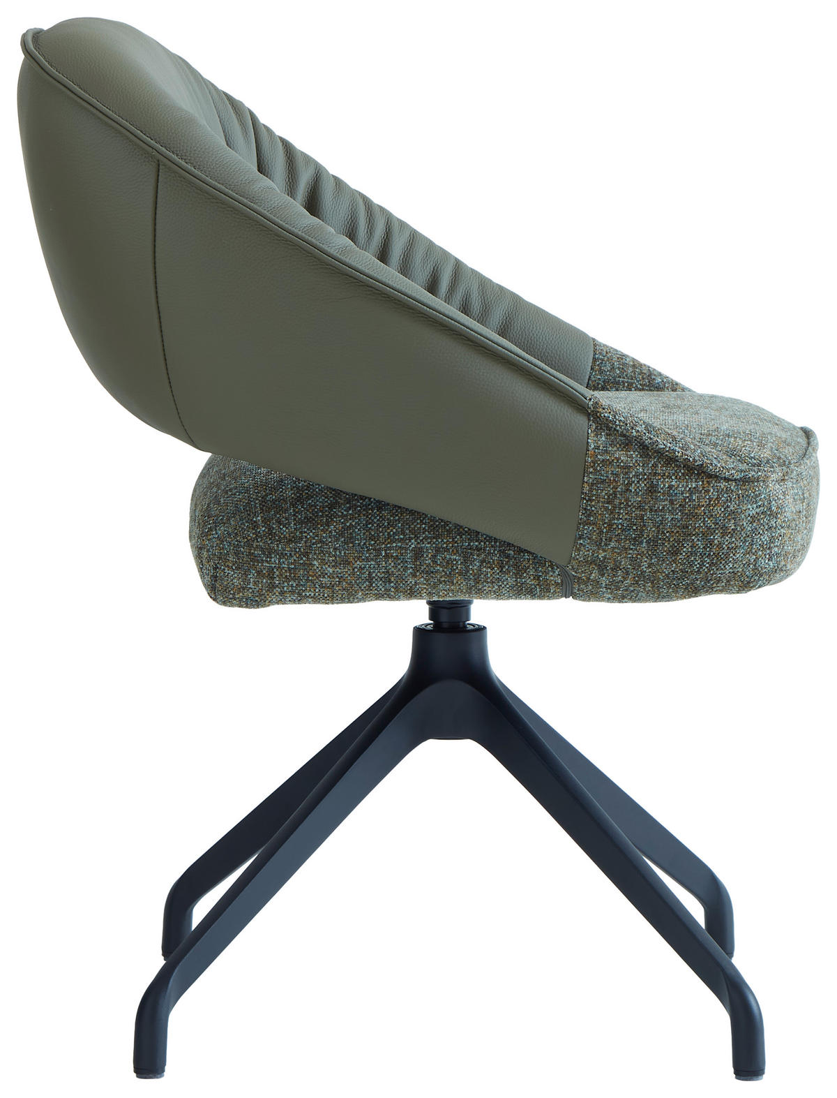 ARMLEHNSTUHL  Sitzfläche 360° drehbar, automatische Rückholfunktion Leinenoptik Echtleder  Grün, Schwarz  - Schwarz/Grün, Design, Leder/Textil (60/81/63.5cm) - Dieter Knoll