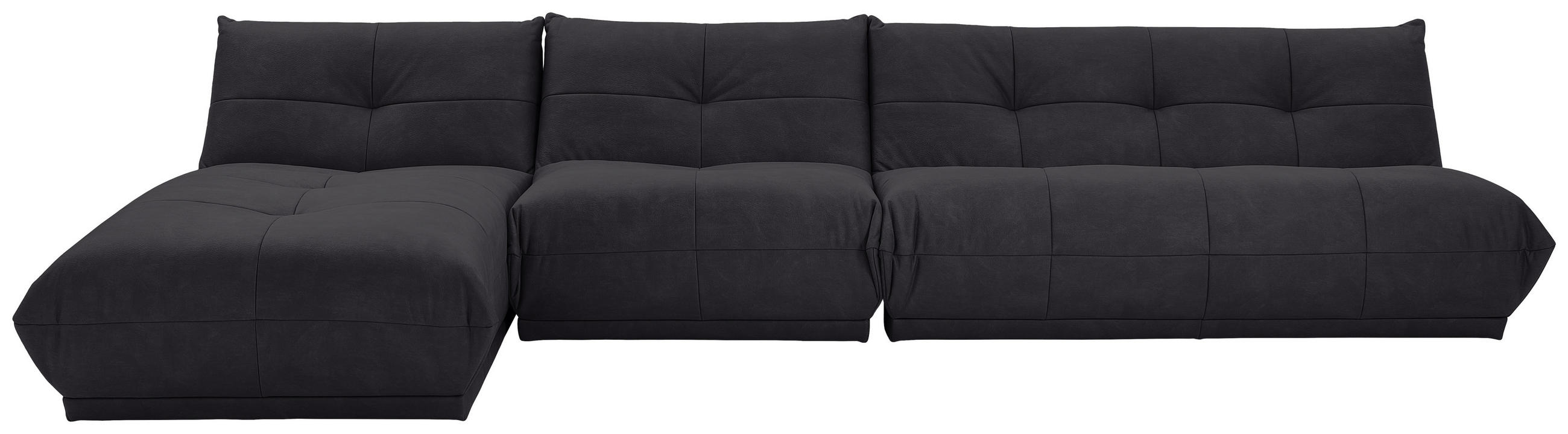 ECKSOFA Schwarz Lederlook  - Schwarz, Trend, Textil (185/390cm) - Livetastic