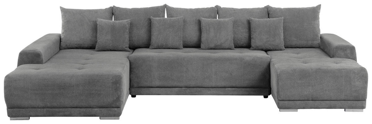 WOHNLANDSCHAFT in Flachgewebe Grau  - Silberfarben/Schwarz, Design, Kunststoff/Textil (203/350/180cm) - MID.YOU