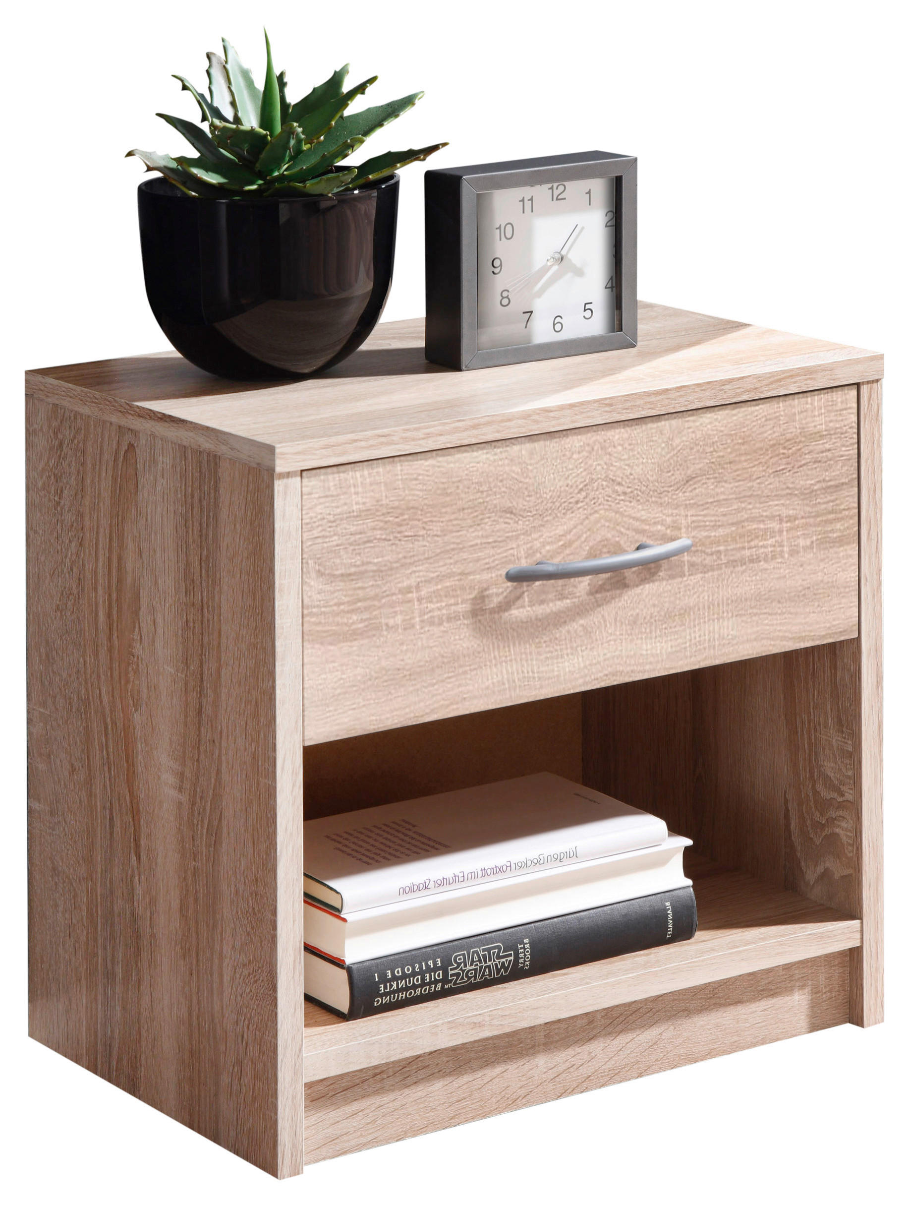 NACHTSCHRANK 39/41/28 cm  - Eichefarben/Silberfarben, Basics, Holzwerkstoff/Kunststoff (39/41/28cm) - P & B