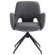 ARMLEHNSTUHL  Sitzfläche 360° drehbar, automatische Rückholfunktion Leinenoptik Echtleder  - Anthrazit/Schwarz, Design, Leder/Textil (60/85/62cm) - Dieter Knoll