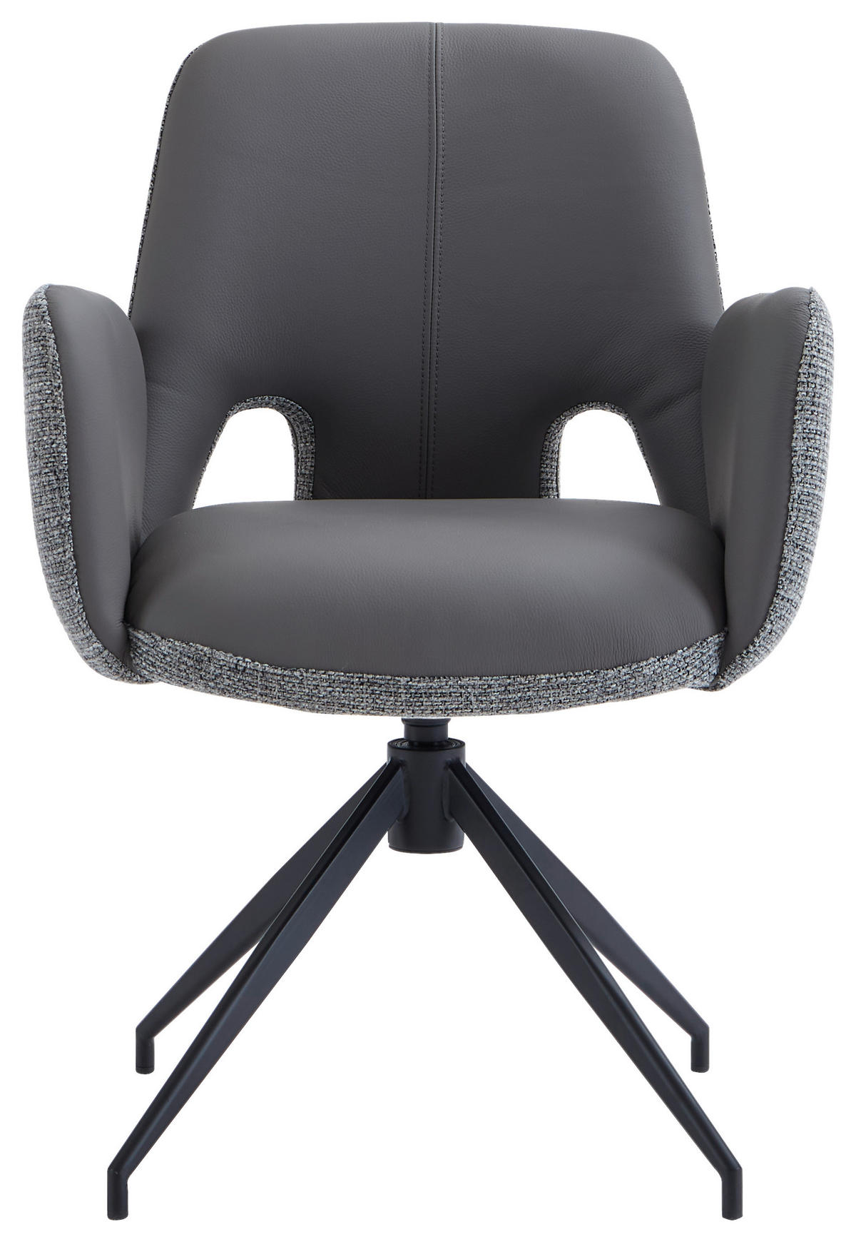 ARMLEHNSTUHL  Sitzfläche 360° drehbar, automatische Rückholfunktion Leinenoptik Echtleder  - Anthrazit/Schwarz, Design, Leder/Textil (60/85/62cm) - Dieter Knoll