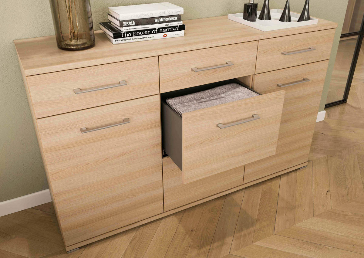 SIDEBOARD  in 144/87/40 cm  - Eichefarben/Silberfarben, KONVENTIONELL, Holzwerkstoff/Kunststoff (144/87/40cm)