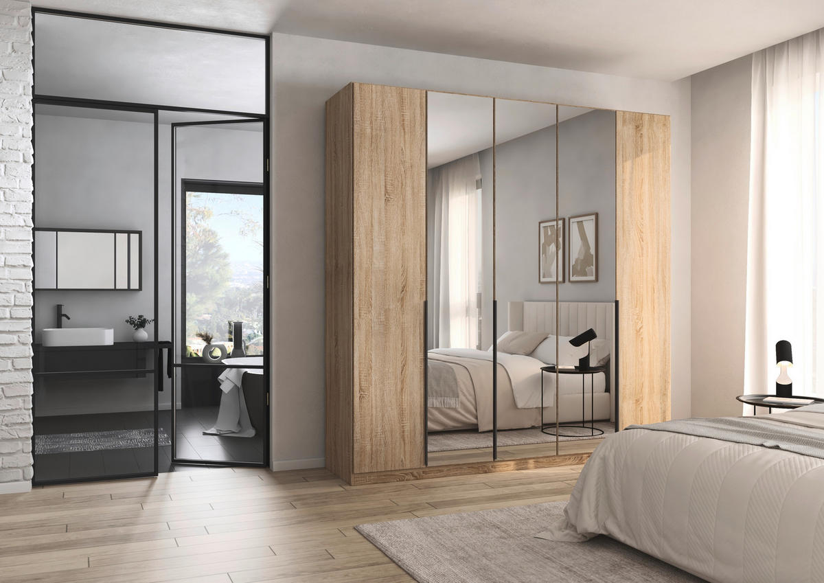 DREHTÜRENSCHRANK Sonoma Eiche  - Grau/Sonoma Eiche, Modern, Holzwerkstoff/Metall (226/229/54cm) - Rauch Möbel