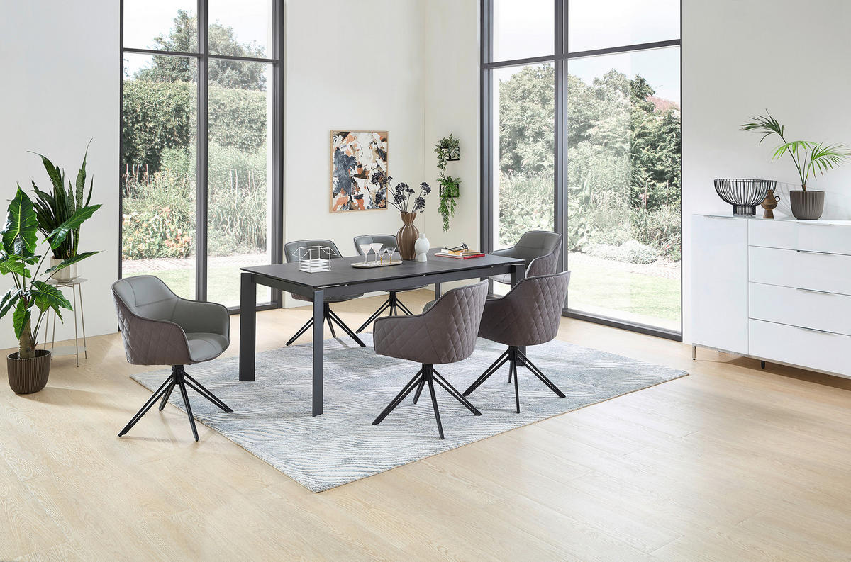 ARMLEHNSTUHL  Sitzfläche 180° drehbar Mikrofaser Echtleder  - Schwarz/Grau, MODERN, Leder/Textil (59/82/62cm) - MID.YOU