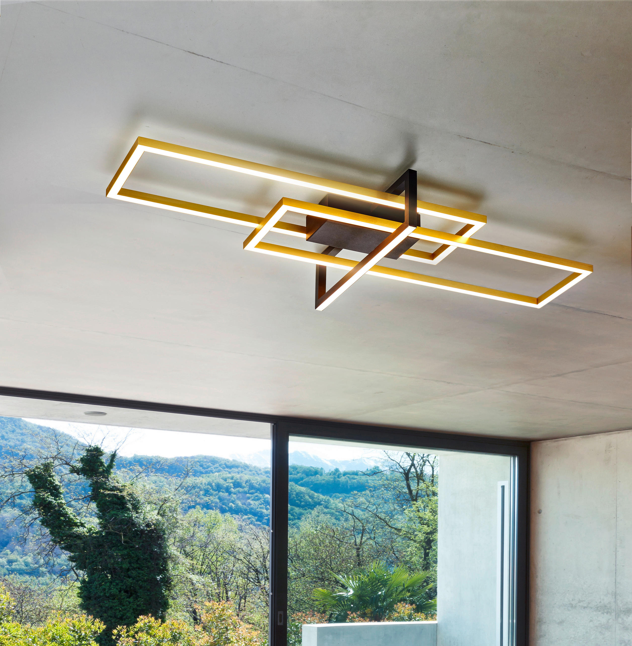 LED-TAKLAMPA Salinas 34 W 100/40/11,5 cm  - mässingsfärgad/svart, Trend, metall (100/40/11,5cm)