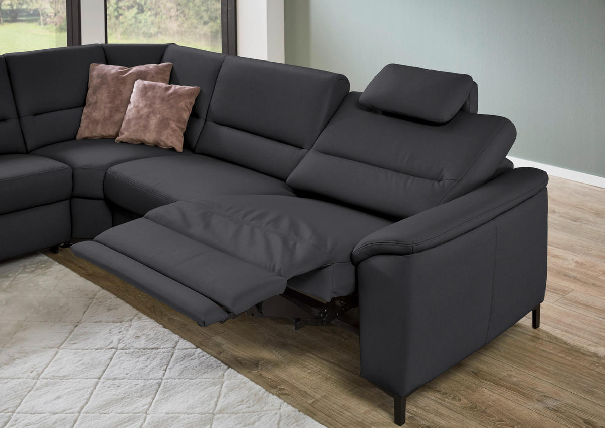 ECKSOFA Echtleder Anthrazit  - Anthrazit/Schwarz, Konventionell, Leder/Metall (249/290cm) - Beldomo Premium