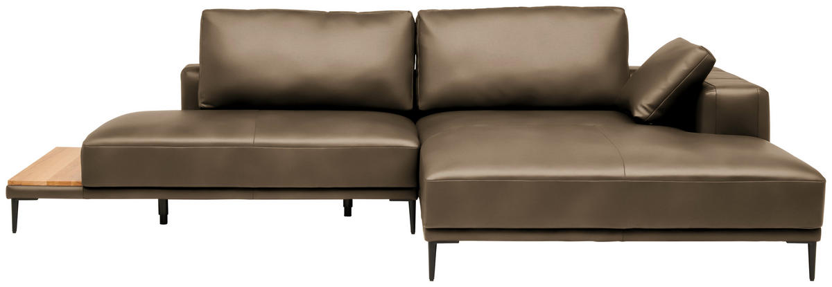 ECKSOFA  in Echtleder Cappuccino  304/201 cm  - Schwarz/Cappuccino, Design, Leder/Metall (304/201cm) - Belluti