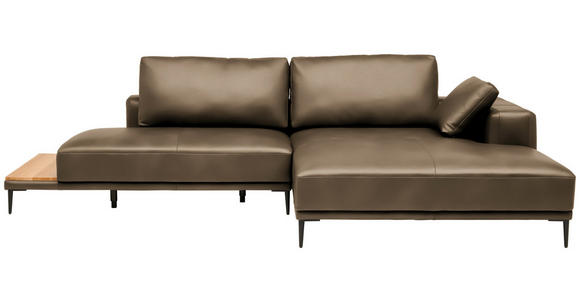 ECKSOFA  in Echtleder Cappuccino  304/201 cm  - Schwarz/Cappuccino, Design, Leder/Metall (304/201cm) - Belluti
