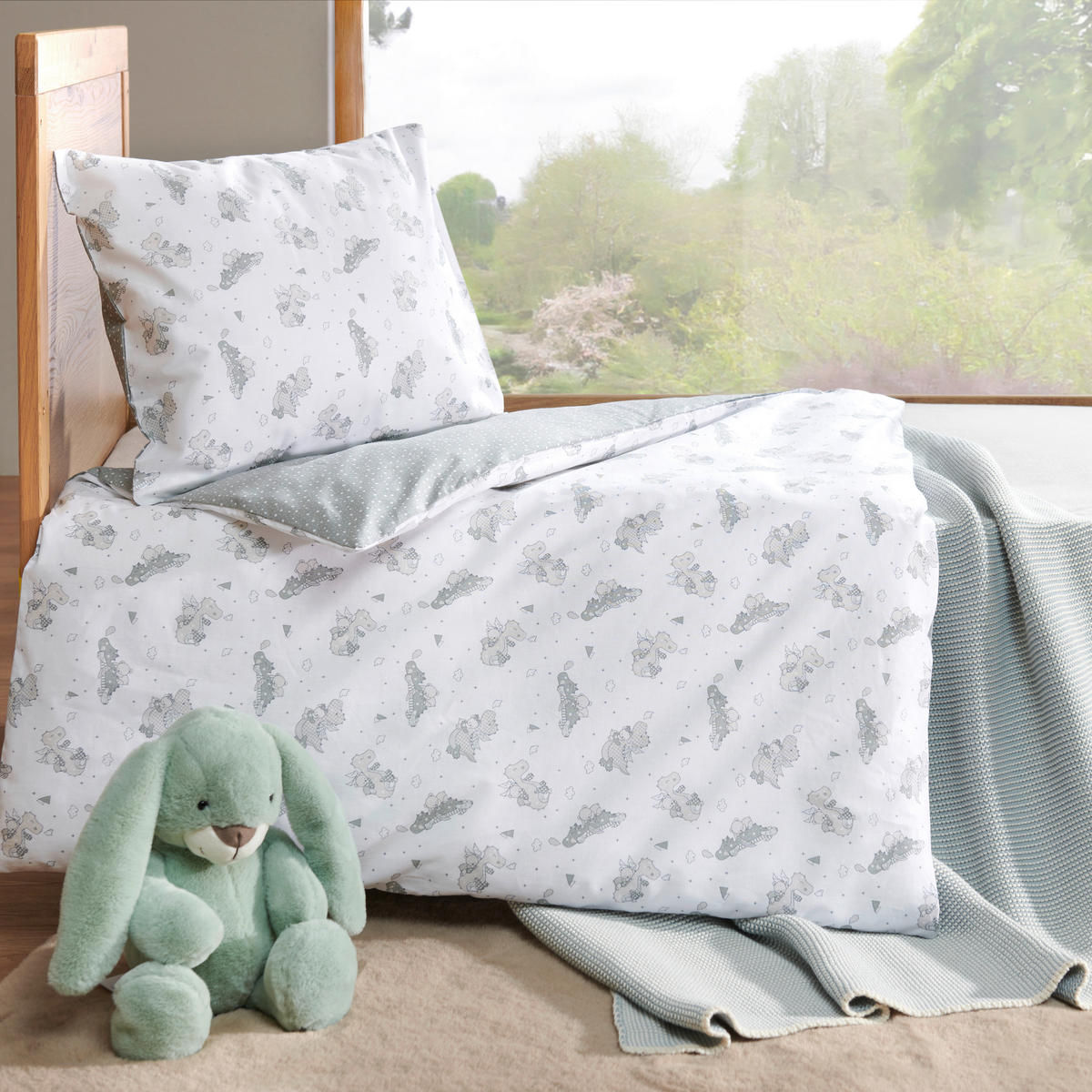 BABYBETTWÄSCHE Kleiner Drache Flachgewebe 80/80 cm  - Weiß/Grau, Basics, Textil (80/80cm) - Patinio