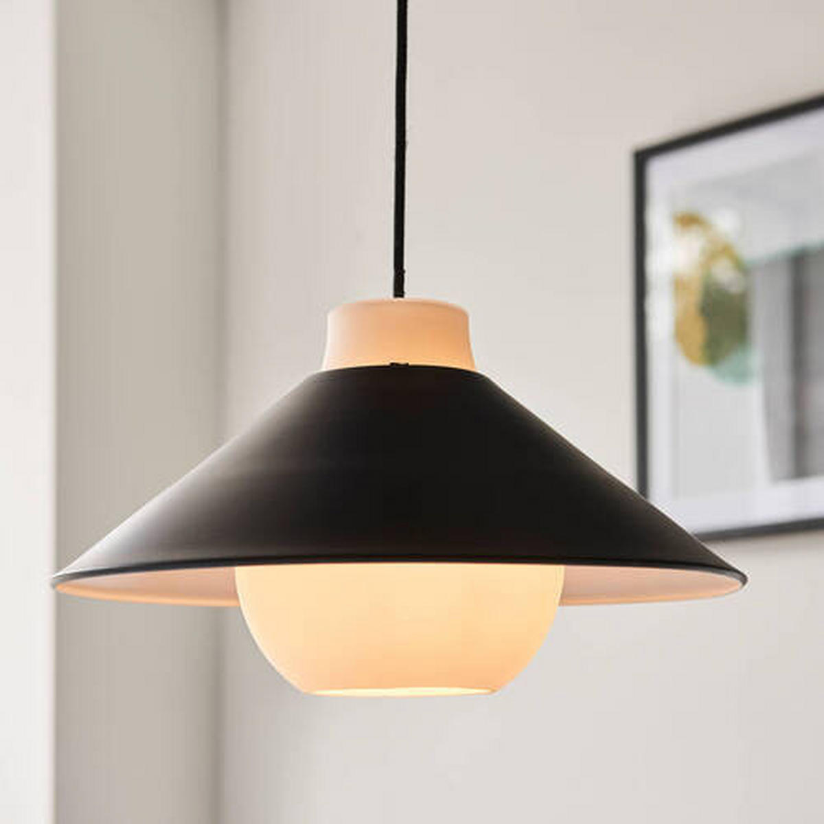 HÄNGELEUCHTE 38/150 cm  - Schwarz/Weiß, KONVENTIONELL, Glas (38/150cm) - ENDON