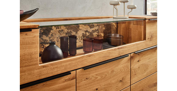 SIDEBOARD Eichefarben  180/90,5/47,1 cm  - Eichefarben/Schwarz, Natur, Glas/Holz (180/90,5/47,1cm) - Valnatura