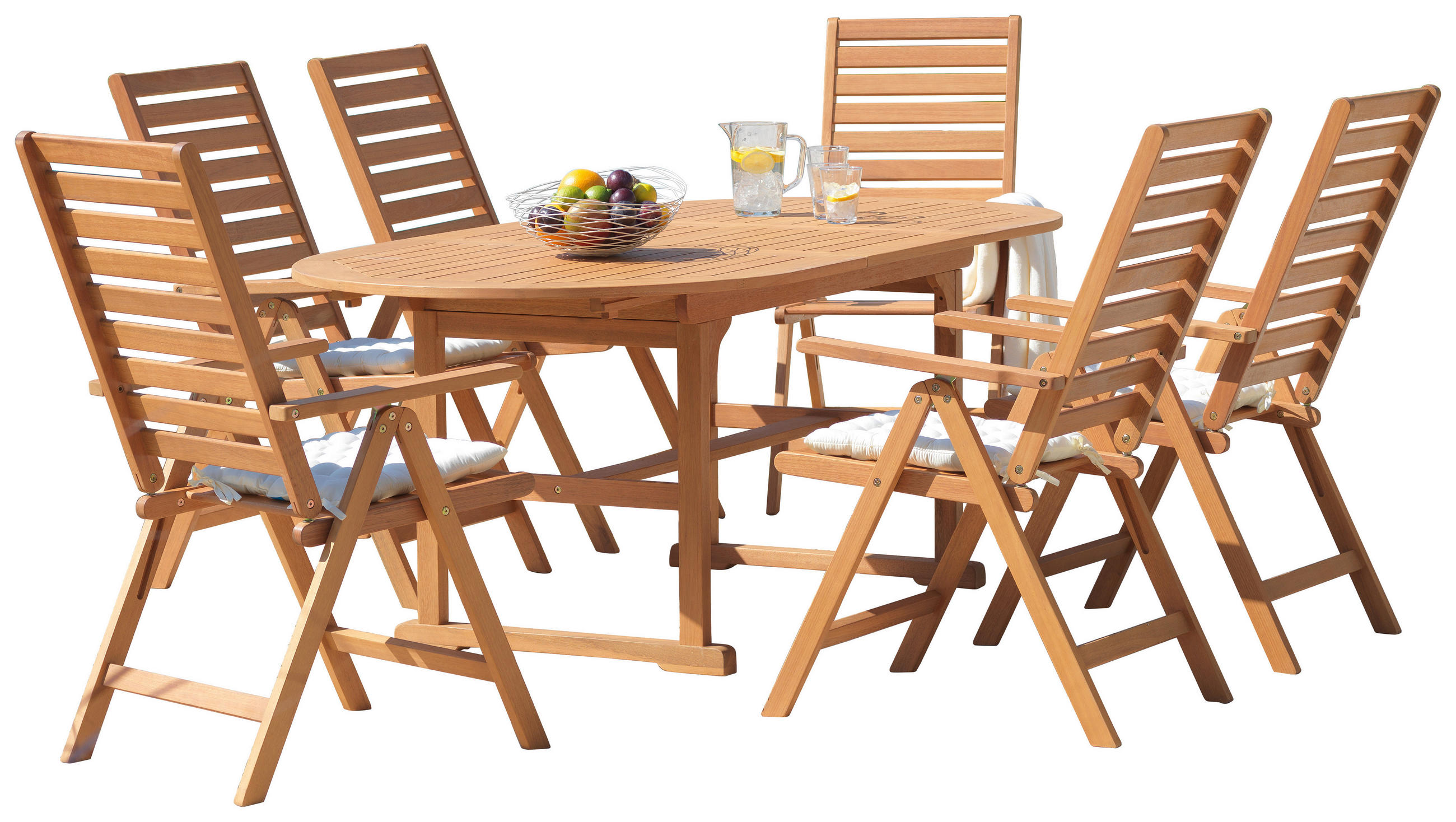 Gartengarnitur Ella 7-Teilig aus Holz Tisch ausziehbar