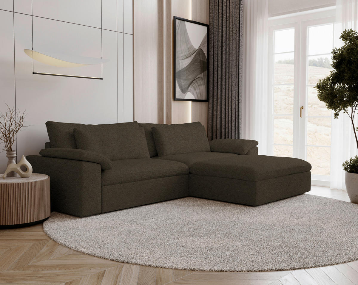 ECKSOFA Flachgewebe Schlammfarben  - Schlammfarben/Schwarz, Modern, Kunststoff/Textil (306/198cm) - Carryhome