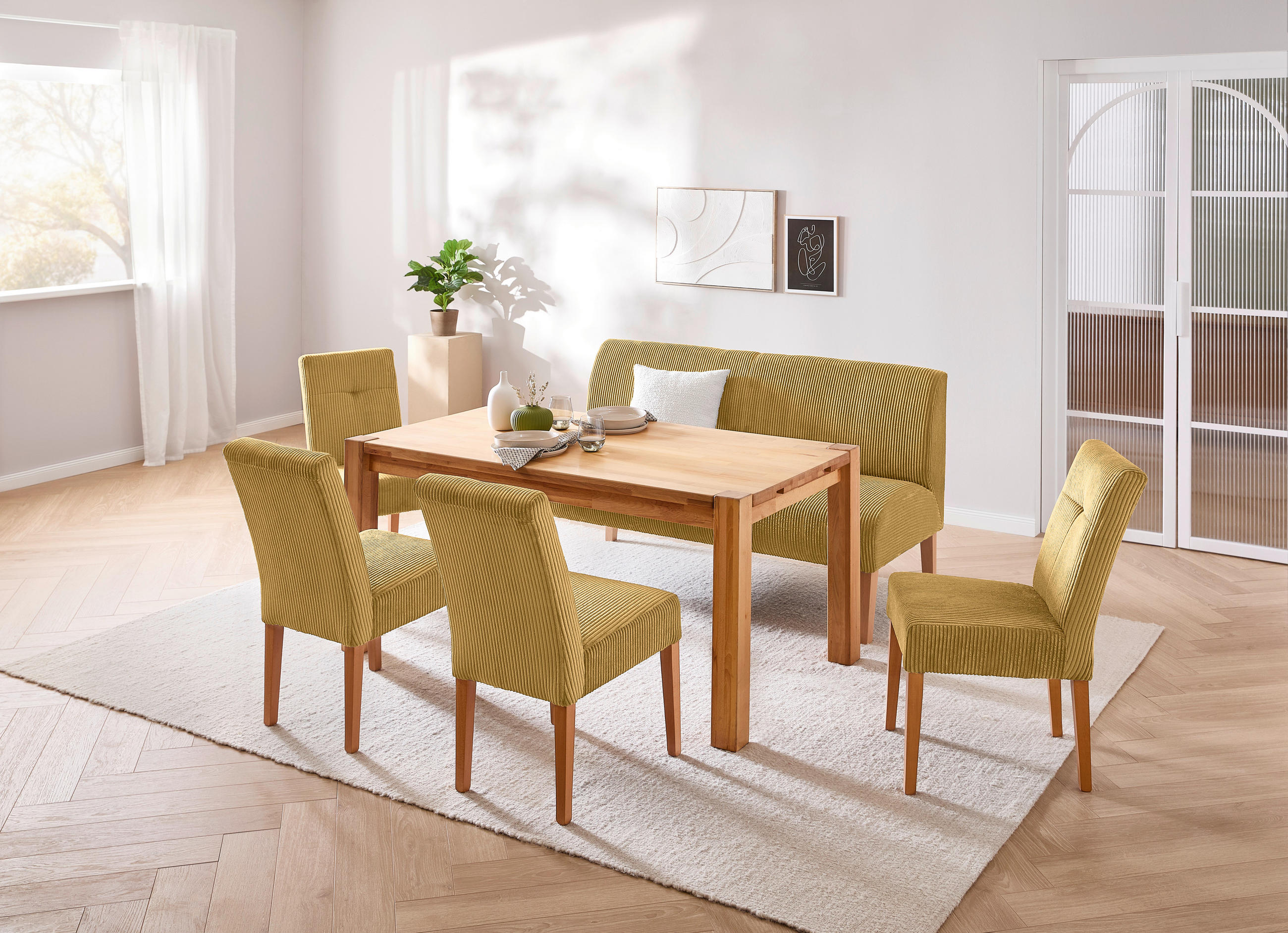 SITZBANK 163/88/75 cm  in Currygelb  - Currygelb/Buchefarben, KONVENTIONELL, Holz/Textil (163/88/75cm) - home24