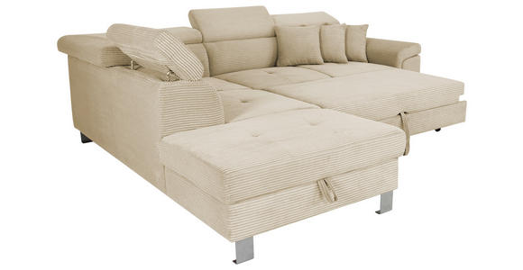ECKSOFA inkl. Funktionen Creme Cord - Silberfarben/Creme, Design, Textil/Metall (226/257cm) - Xora