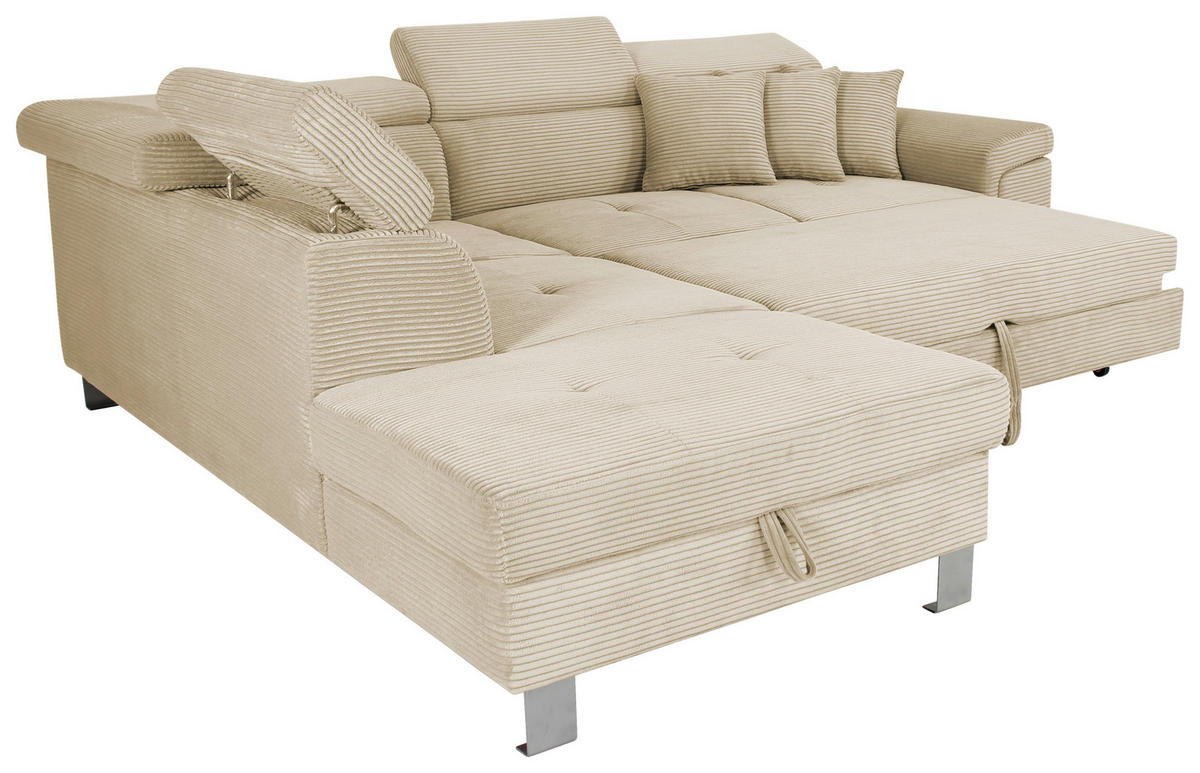 ECKSOFA in Cord Creme  - Silberfarben/Creme, Design, Textil/Metall (226/257cm) - Xora