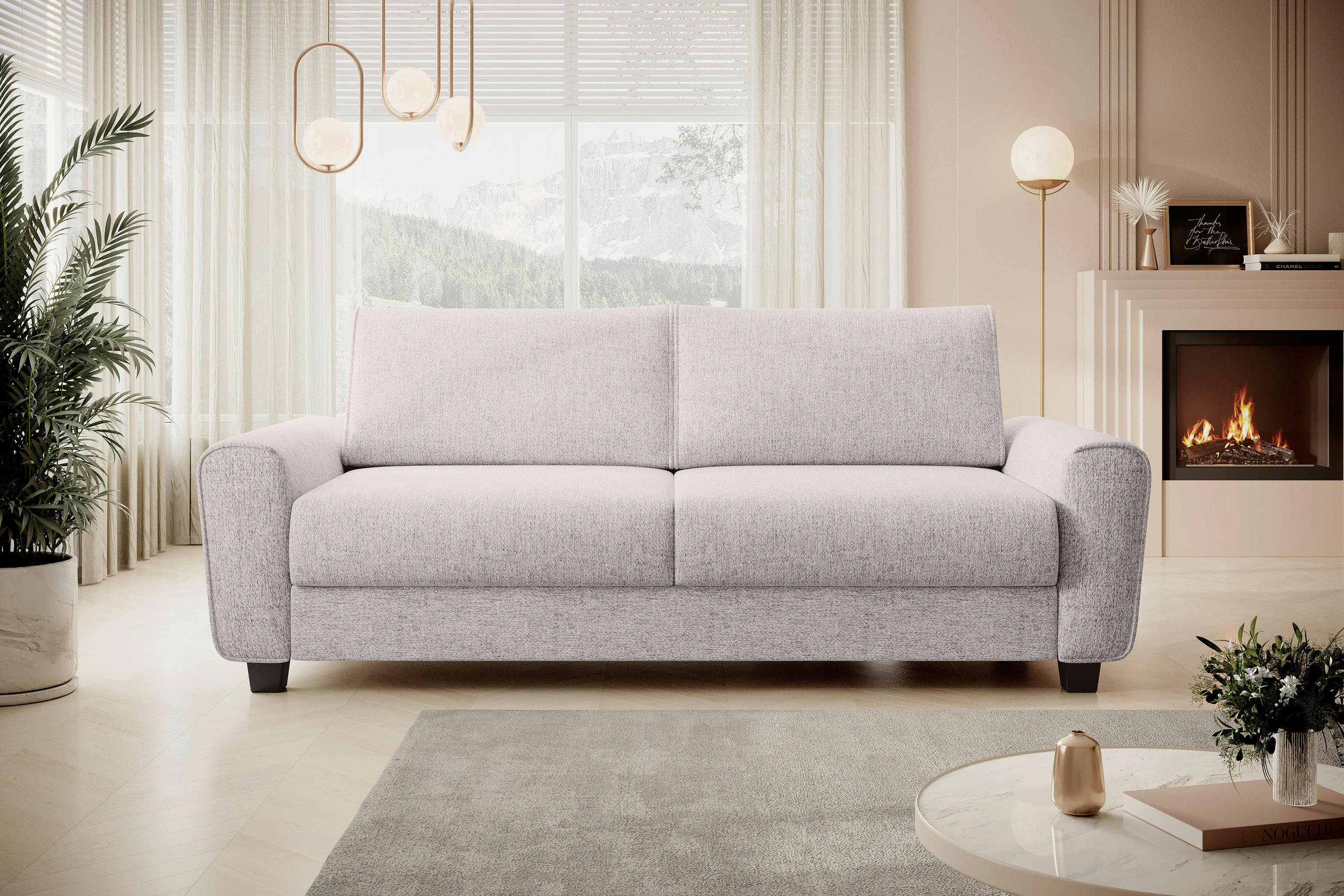 SCHLAFSOFA Webstoff Creme  - Creme/Schwarz, Design, Kunststoff/Textil (203/69-82/99cm) - Welnova