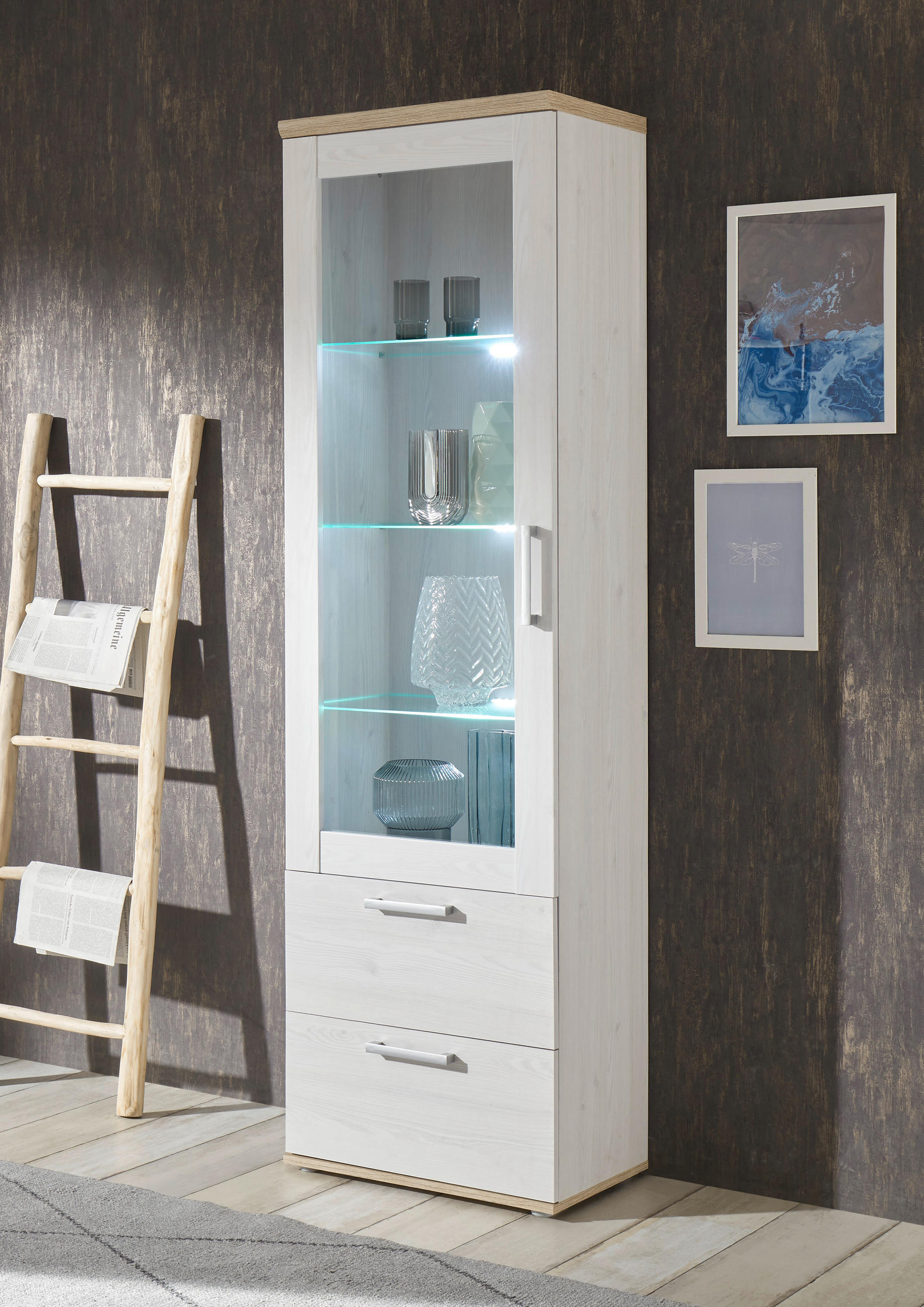 VITRINE  in Eiche San Remo  - Silberfarben/Lärchefarben, LIFESTYLE, Glas/Holzwerkstoff (60/203/38cm) - MID.YOU