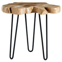 PRÍRUČNÝ STOLÍK, tíkové drevo, prírodná farba, čierna - čierna/prírodná farba, Design, kov/drevo (50/46/45cm) - Livetastic