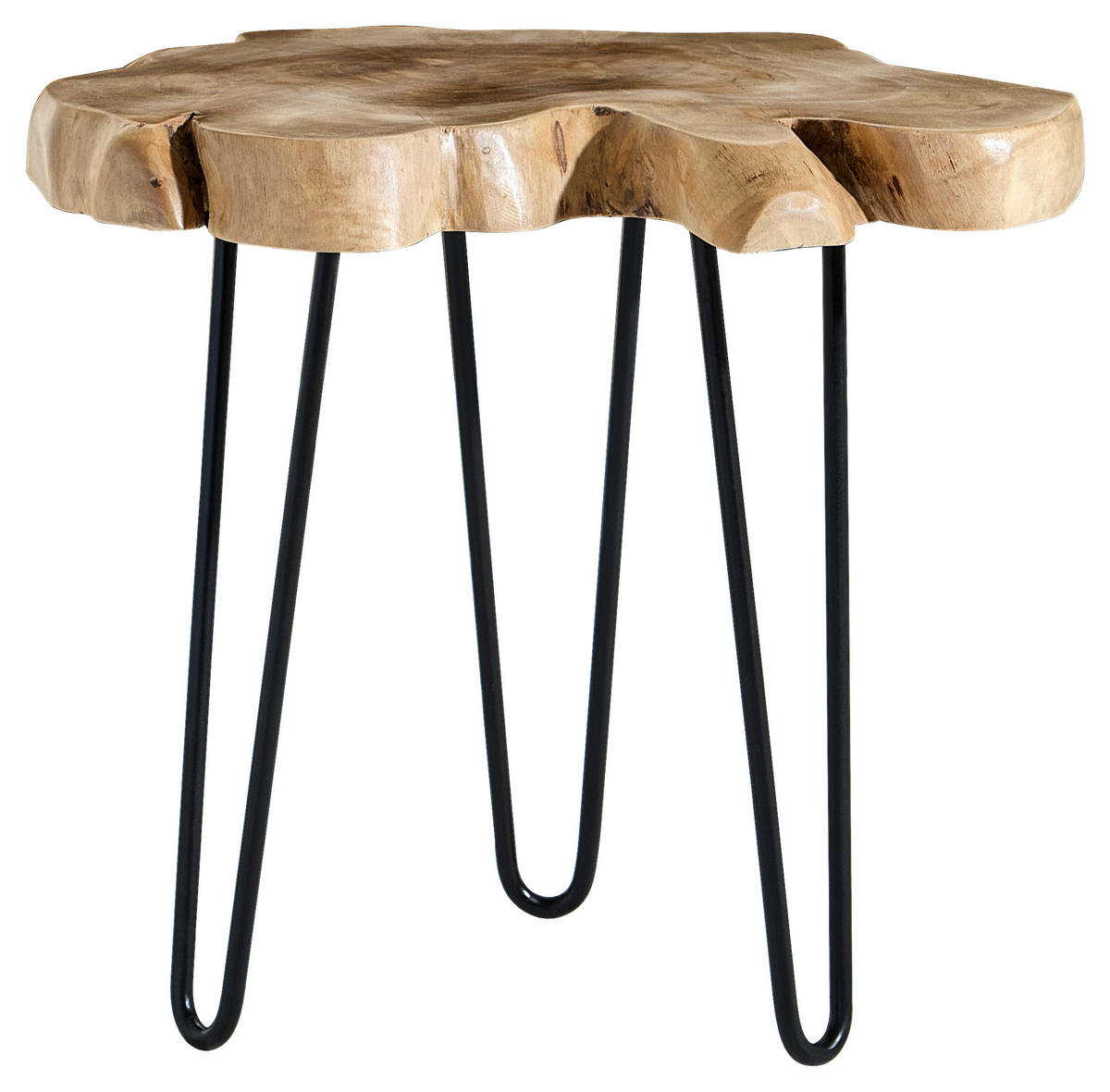 PRÍRUČNÝ STOLÍK, tíkové drevo, prírodná farba, čierna - čierna/prírodná farba, Design, kov/drevo (50/46/45cm) - Livetastic