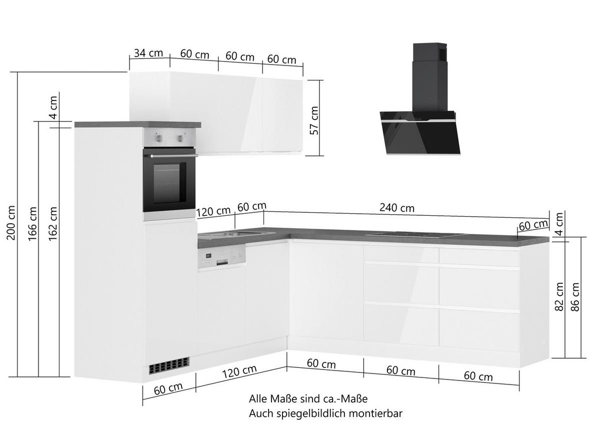 ECKKÜCHE 240/240 cm  in Grau, Weiss, Weiss Hochglanz  - Weiss Hochglanz/Weiss, Lifestyle, Holzwerkstoff (240/240cm) - Held