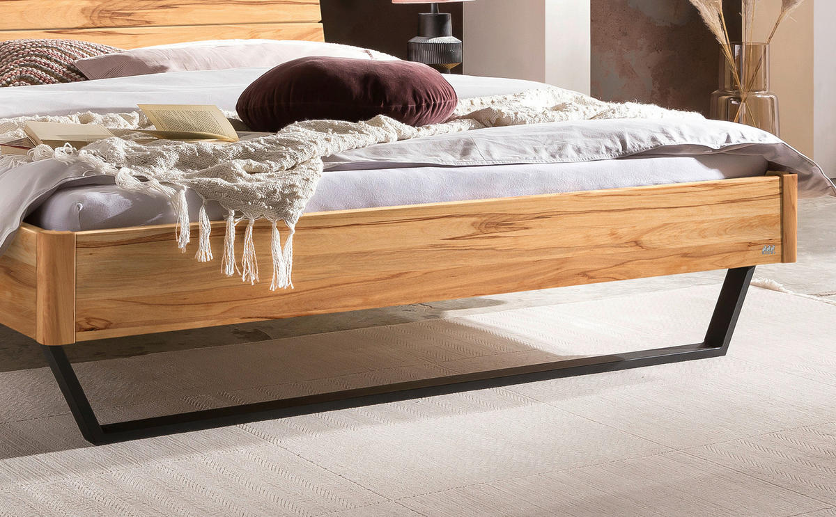 BETT 140/200 cm  in Buchefarben, Schwarz  - Buchefarben/Schwarz, Design, Holz/Metall (140/200cm) - Hasena