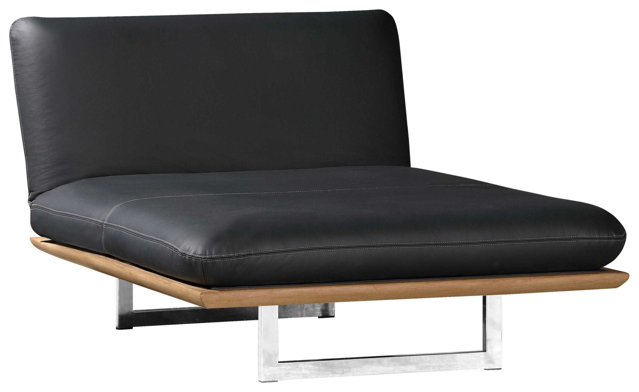 OTTOMANE Echtleder Schwarz  - Chromfarben/Schwarz, Design, Leder/Holz (134/92/165/218cm) - Dieter Knoll