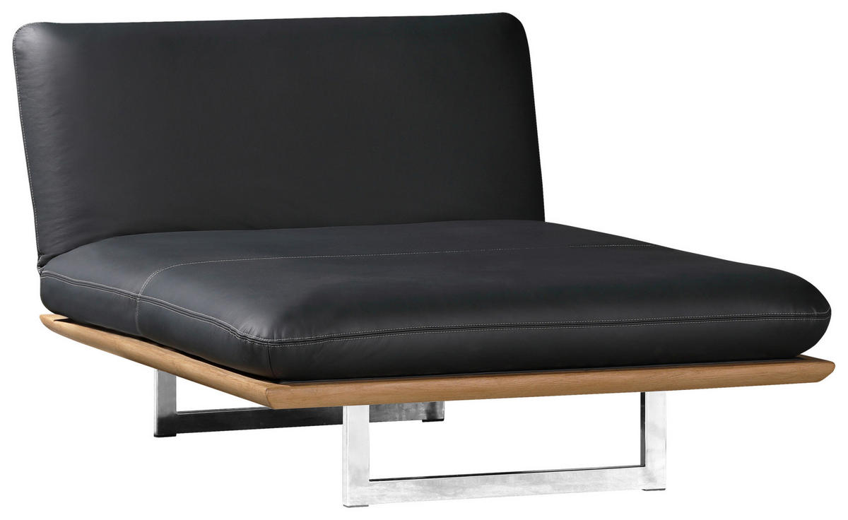 OTTOMANE Echtleder Schwarz  - Chromfarben/Schwarz, Design, Leder/Holz (134/92/165/218cm) - Dieter Knoll