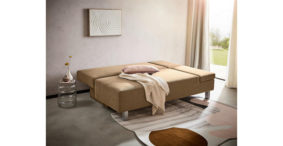 SCHLAFSOFA Flachgewebe Hellbraun - Chromfarben/Hellbraun, Design, Holz/Textil (205/77-93/99cm) - Novel
