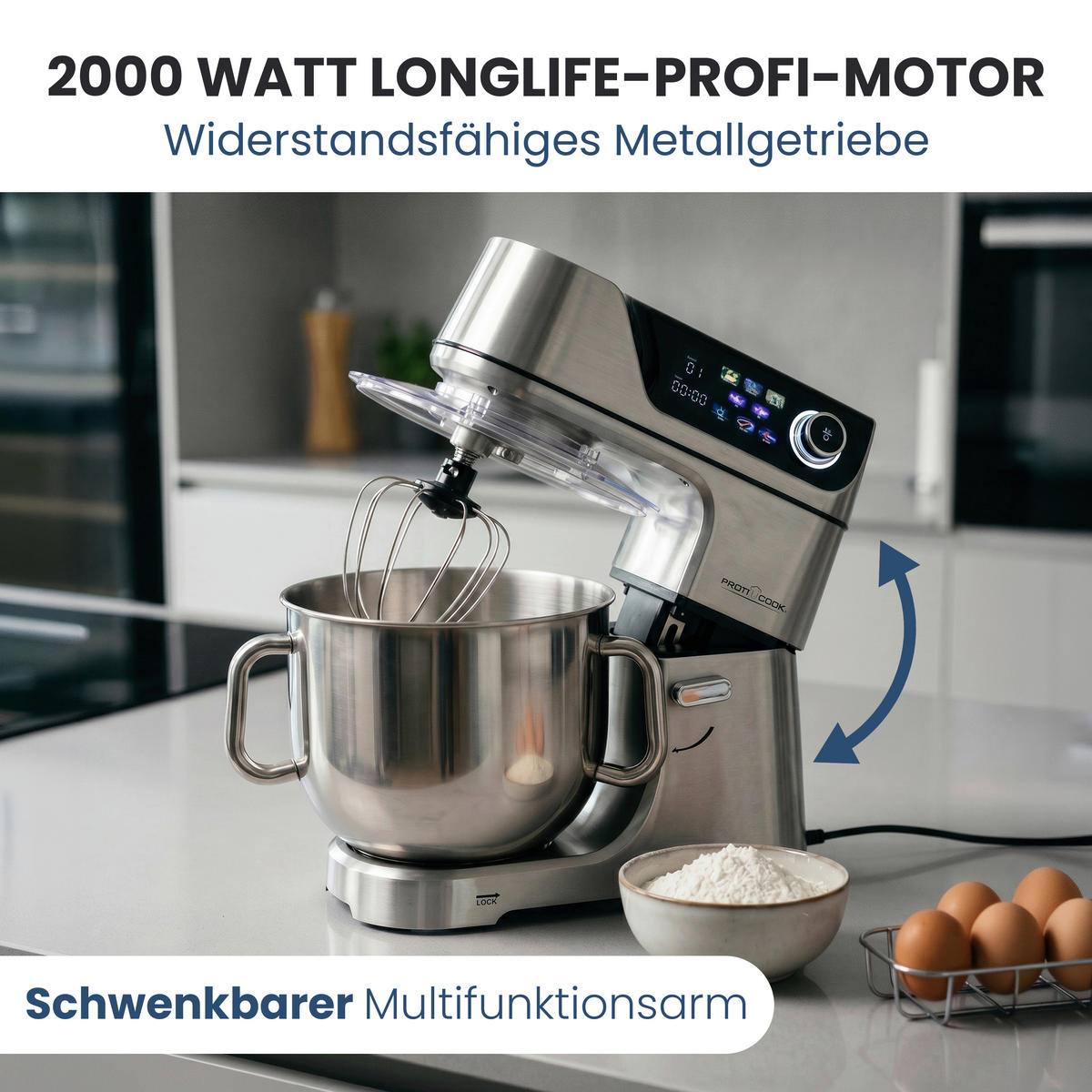 KÜCHENMASCHINE PC-KM 1338  - Edelstahlfarben, Trend, Kunststoff/Metall (45,6/40,6/31,0cm)