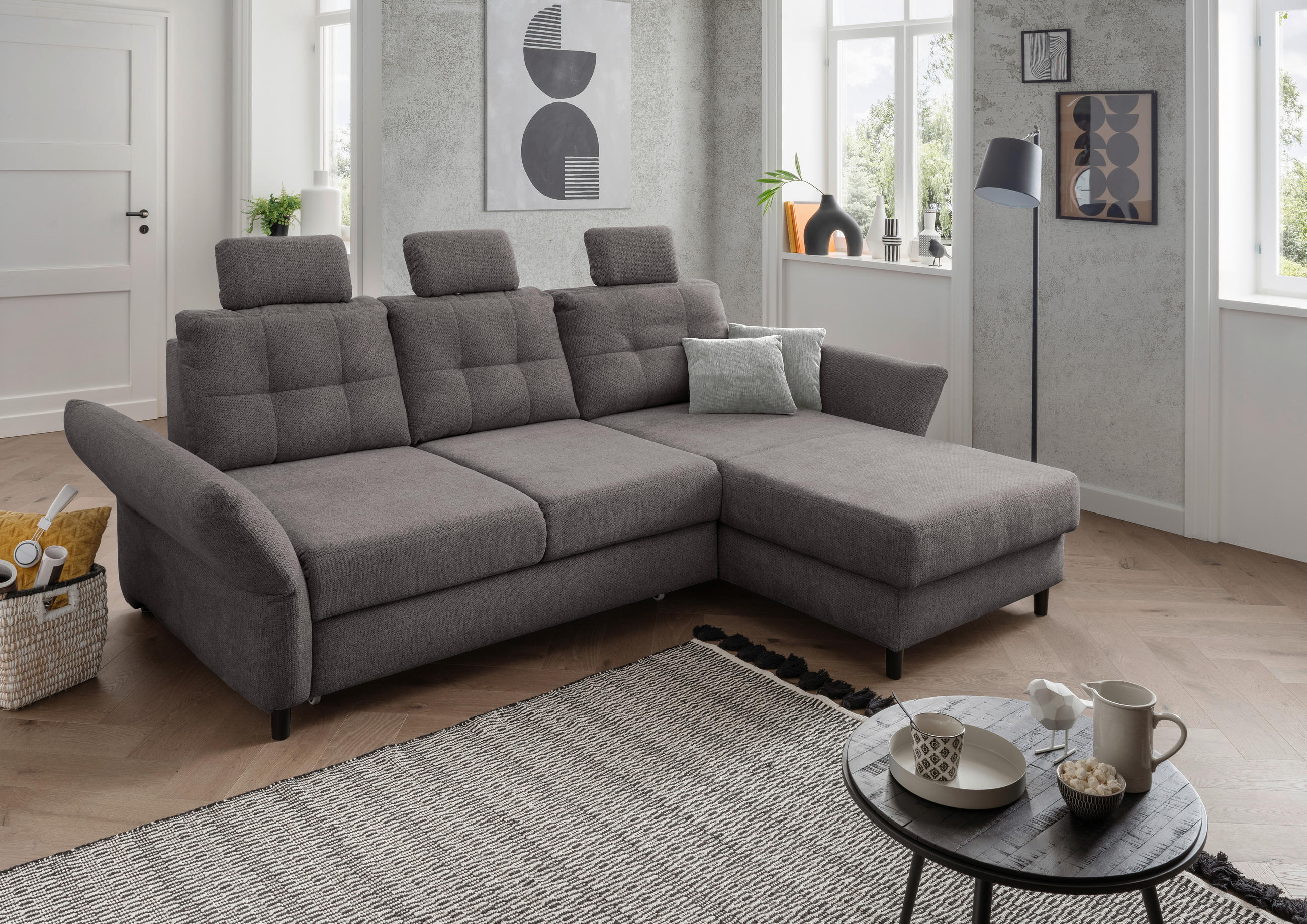 ECKSOFA in Chenille Graubraun  - Graubraun/Hellgrau, MODERN, Holz/Textil (250-280/176cm) - Livetastic