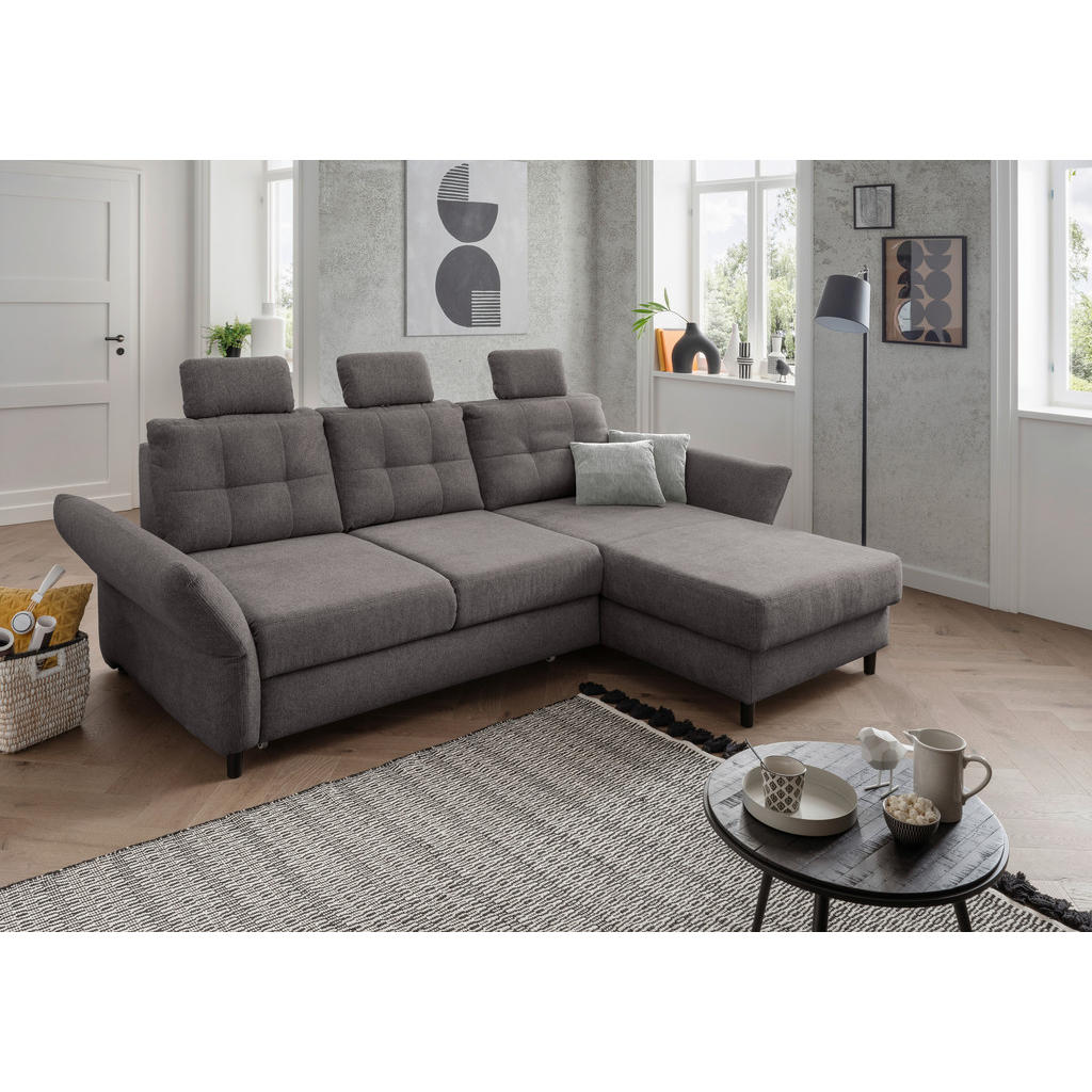 Thumbnail - Livetastic Ecksofa, Graubraun, Holz, Textil, Buche, Fichte, Kiefer,Buche, 4-Sitzer, Füllung: Schaumstoff, Ottomane recht...