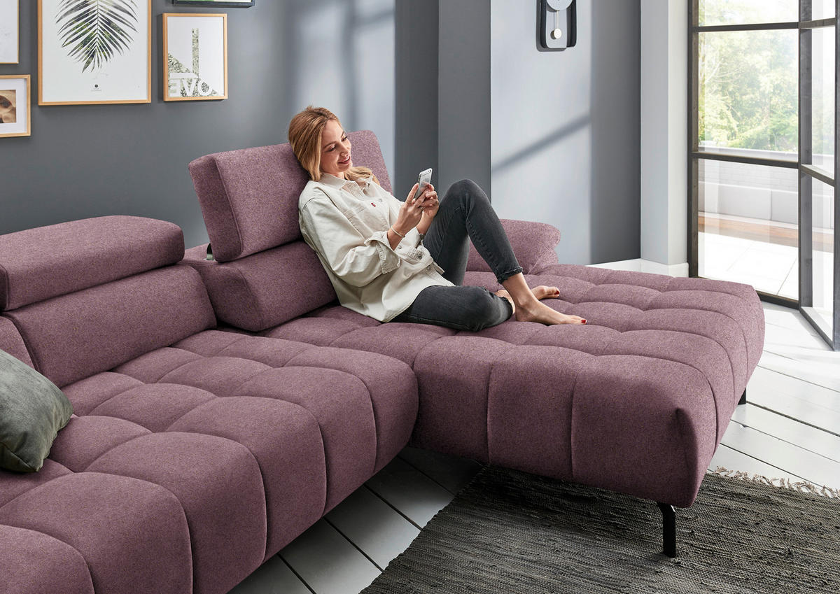 ECKSOFA in Chenille Beere  - Beere/Schwarz, Design, Textil/Metall (329/190cm) - Beldomo Style