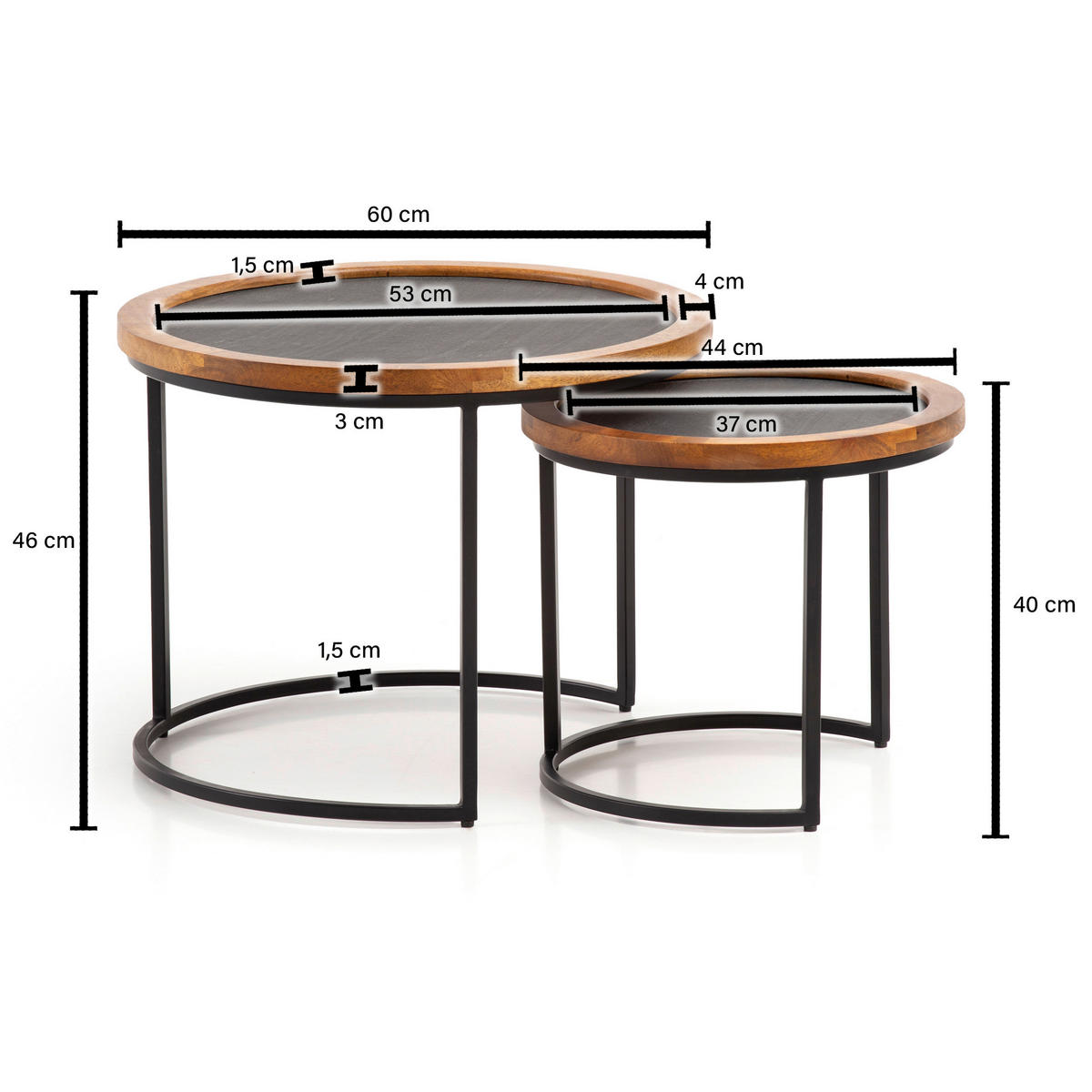 SADA KONFERENČNÍCH STOLKŮ, hnědá, dřevo, plast, 60/60/46 cm - černá/hnědá, Design, kov/dřevo (60/60/46cm) - MID.YOU