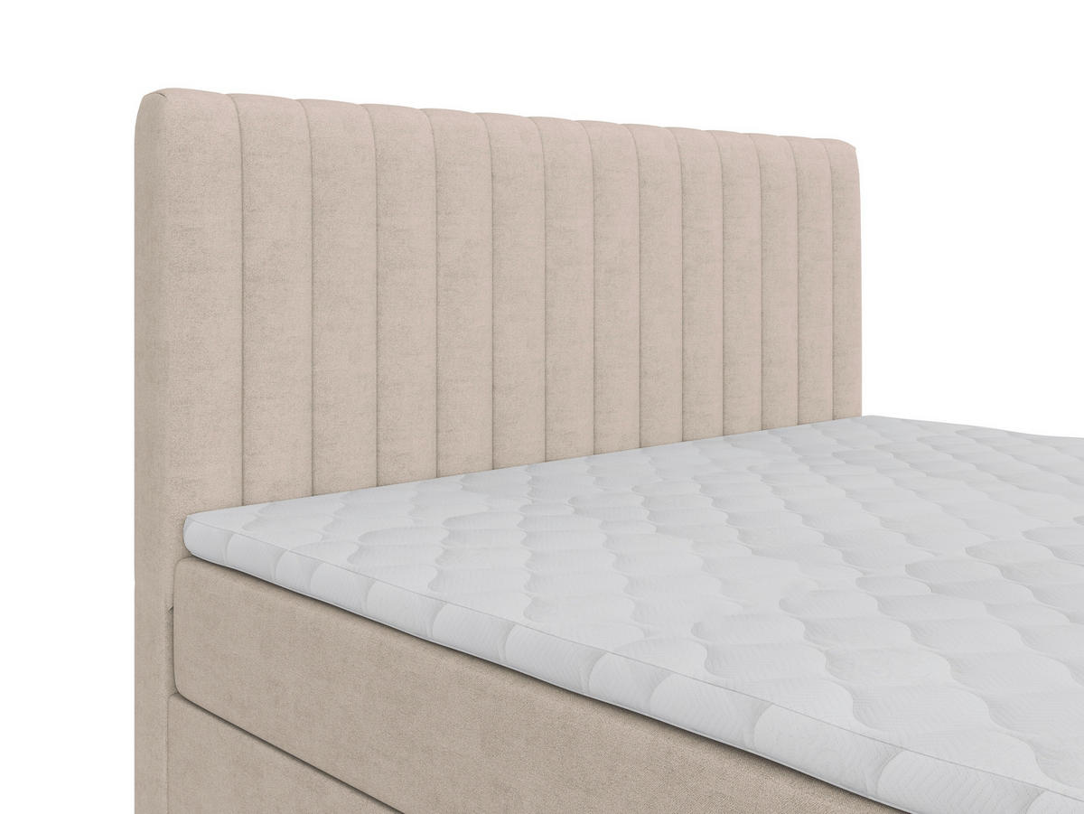 BOXBETT 140/200 cm,  in Creme, gepolstertes Kopfteil, Bettkasten, Topper, Matratzen, H3 + H3 = fest  - Creme/Schwarz, Basics, Kunststoff/Textil (140/200cm) - Chameo