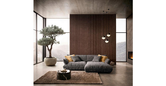 ECKSOFA in Flachgewebe Graubraun 264/185 cm - Graubraun/Schwarz, Design, Kunststoff/Textil (264/185cm) - Emilio Belluti