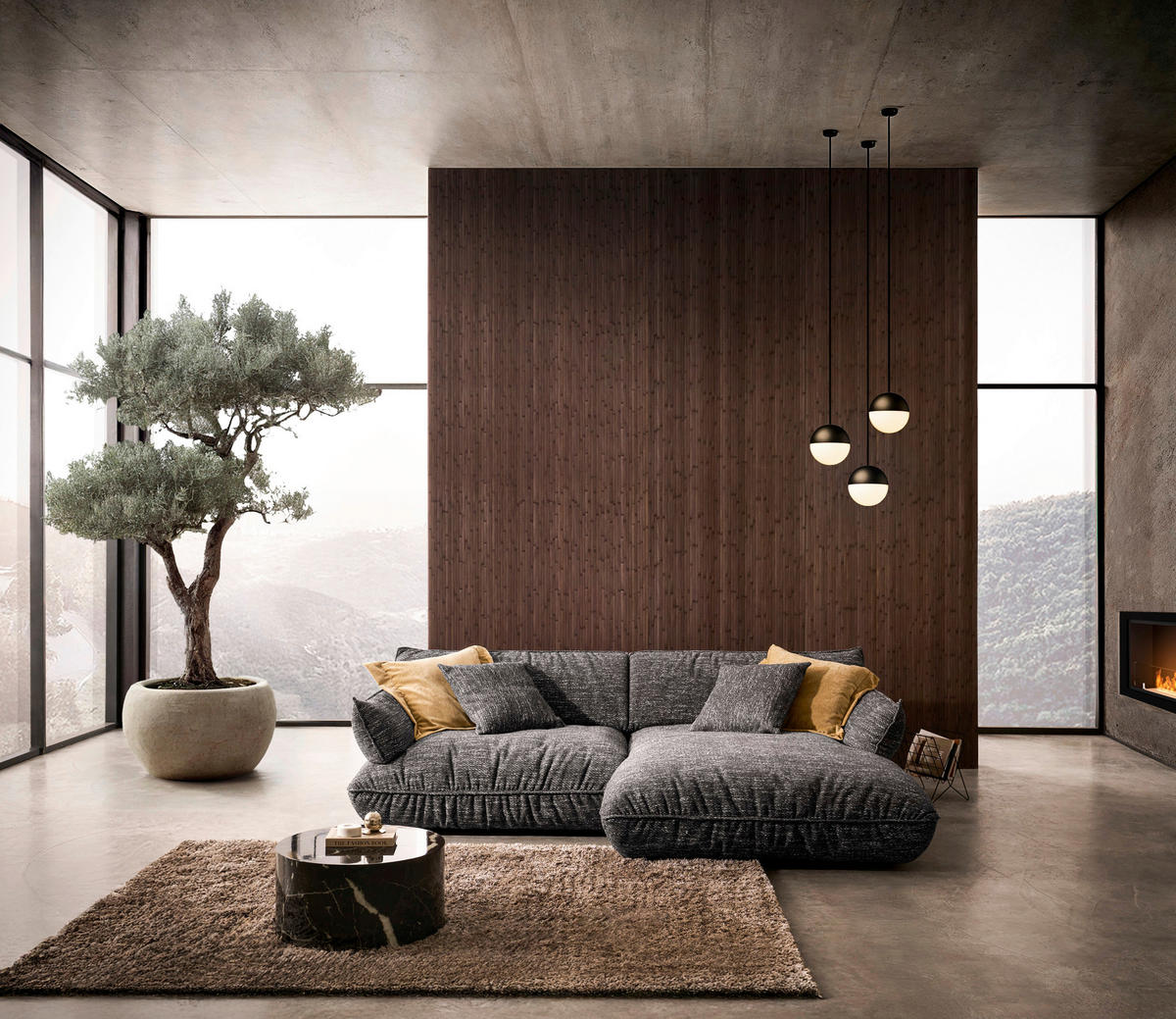 ECKSOFA in Flachgewebe Graubraun  - Graubraun/Schwarz, Design, Kunststoff/Textil (264/185cm) - Emilio Belluti