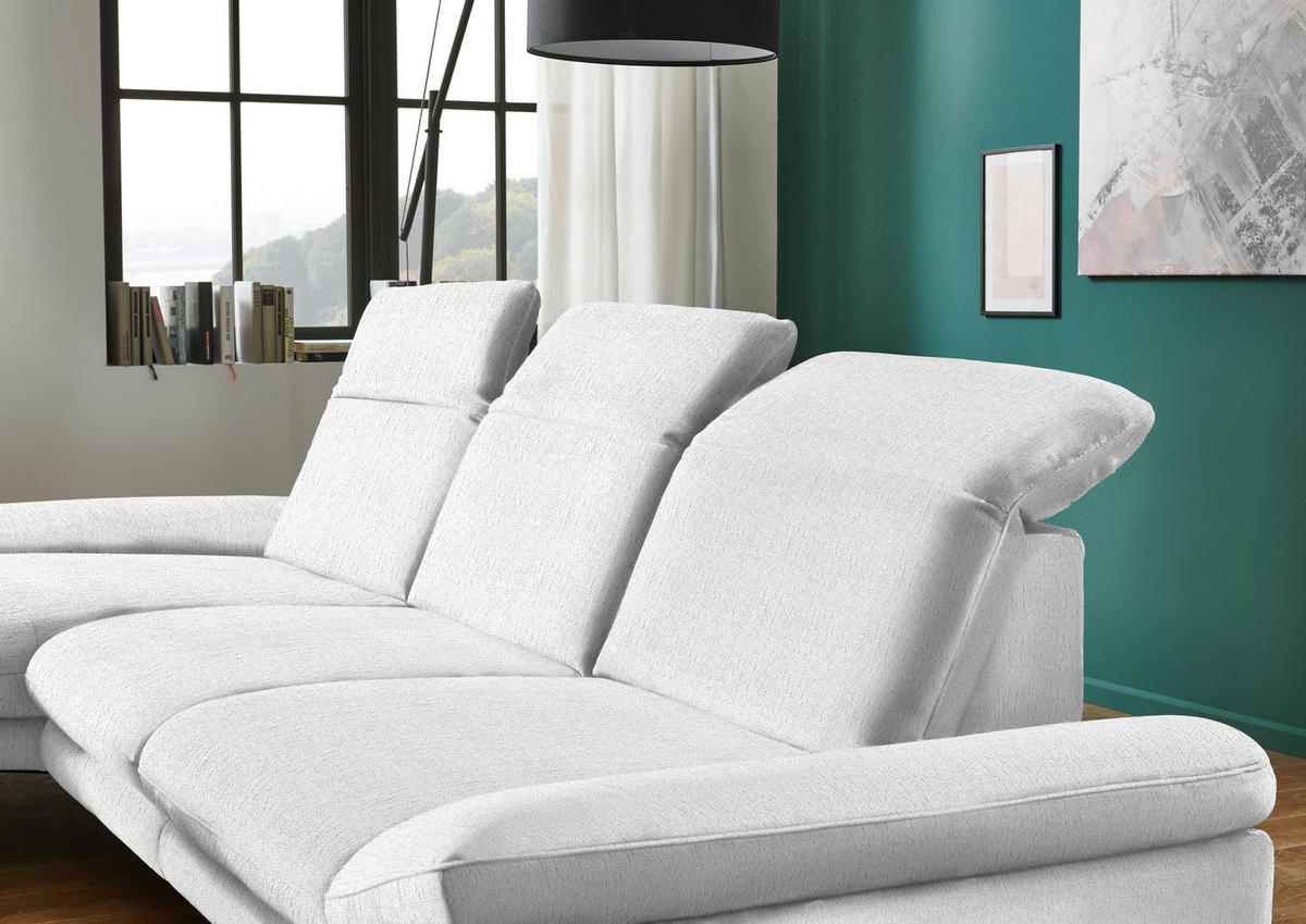 ECKSOFA in Chenille Weiss  - Weiss/Schwarz, Design, Textil/Metall (188/319cm) - Beldomo System