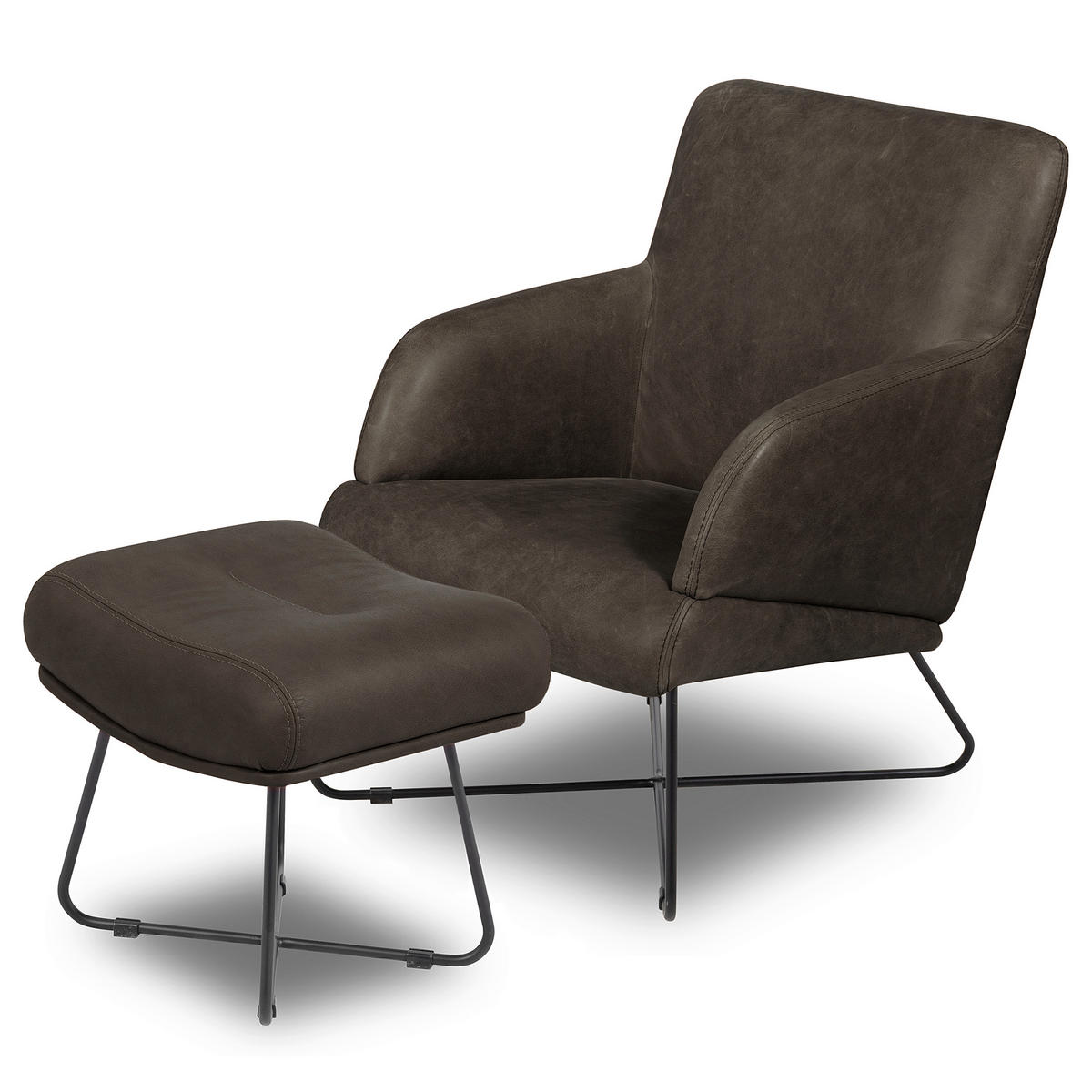 SESSELSET Echtleder Fango, Cognac  - Fango/Cognac, Design, Leder/Metall (67/87/74cm) - Livetastic