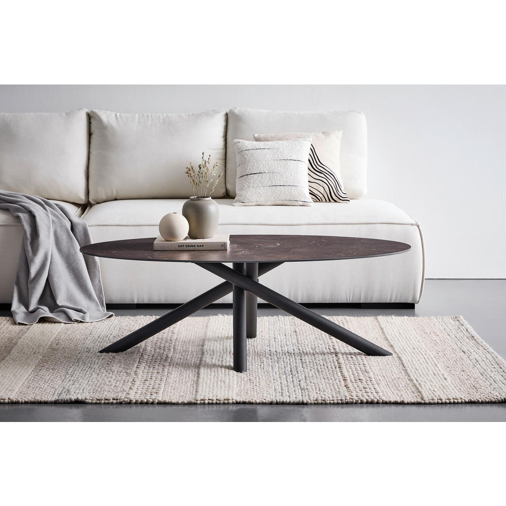 Thumbnail - Novel Couchtisch, Schwarz, Dunkelbraun, Metall, Keramik, oval, Rundrohr, 75x42x130 cm, Wohnzimmer, Wohnzimmertische, Cou...