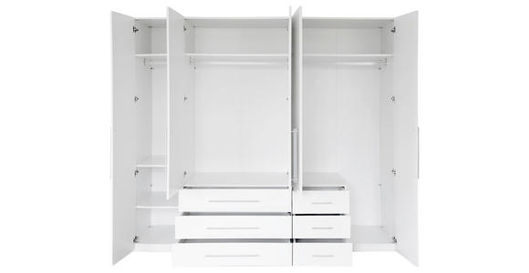DREHTÜRENSCHRANK in Weiß, Weiß Hochglanz - Weiß Hochglanz/Alufarben, KONVENTIONELL, Holzwerkstoff/Metall (244/218,6/59,4cm) - Xora