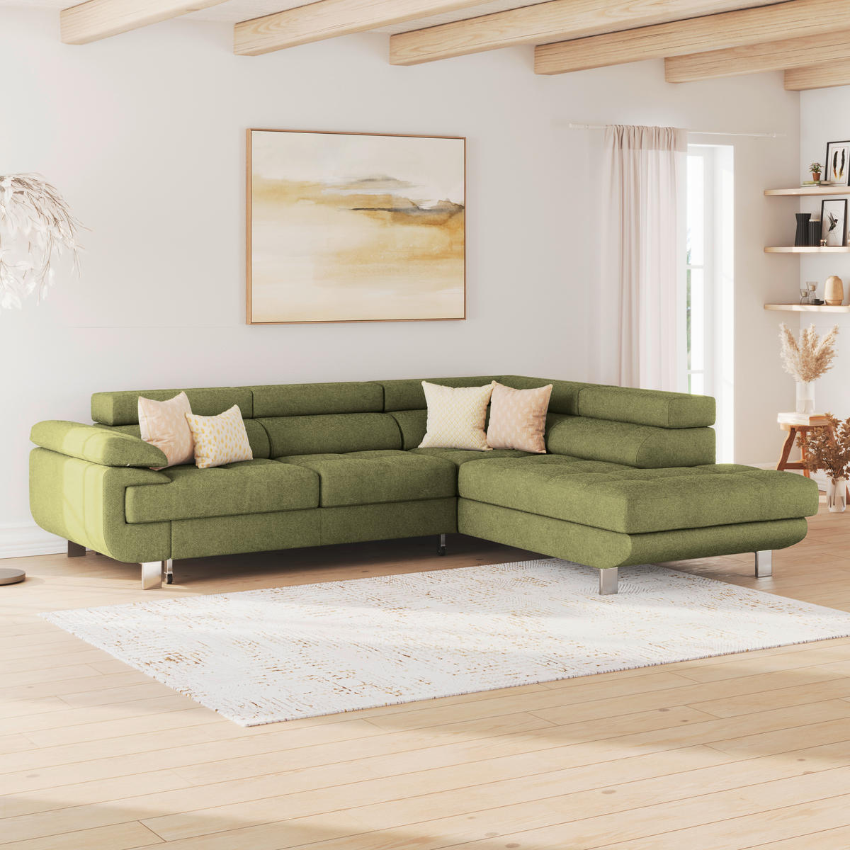 ECKSOFA Khaki Drell  - Khaki, MODERN, Textil/Metall (270/230cm) - MID.YOU